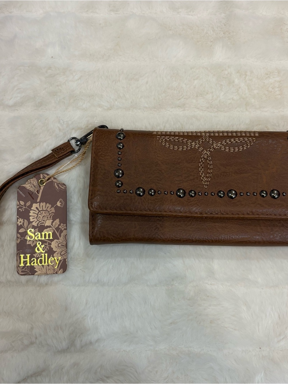 Sam & Hadley Brown Embossed Studded Wristlet Clutch